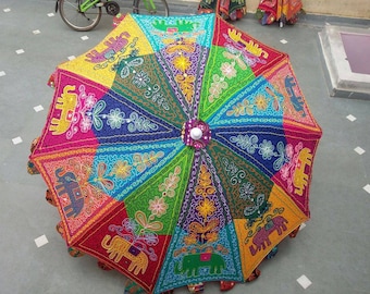 Indian Mandala Garden Umbrella: Cotton Sun Shade Patio Decor