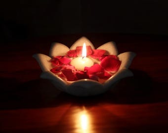 White Marble Flower Bowl: 7 inch Floating Candle Centerpiece, Set of 2