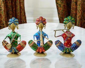 Metall Rajasthani Musiker Prunkstück: Handgemachtes indisches Wohndekor
