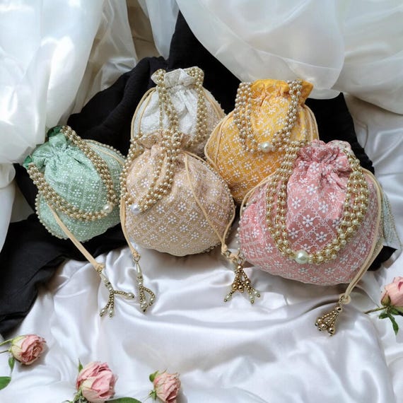 Brocade Art Silk Potli Bag: Embroidered Indian Wedding Favor Purse