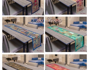 Patchwork Table runner tapestry wall hanging Rare sari beaded patch work embroider heavy patch work Indian hand made