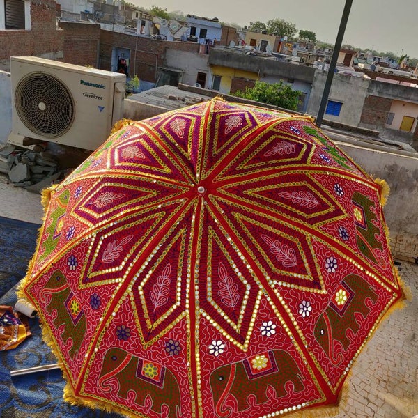 Indian Garden Umbrella Sun Shade Patio Mandala Umbrella Cotton Outdoor Fabric Decorative Sun Tapestry Umbrella