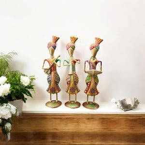 Rajasthani Tribal Musician Table Decor Set of 3, Metal Musicians Statue, Wrought Iron Metal Showpiece, Home Warmimg Gift, Indian Handicrafts