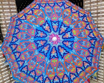 Indian Mandala Garden Umbrella: Cotton Sun Shade Patio Decor