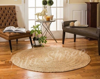 Tapis rond en jute tissé à la main : style bohème, dimension personnalisée
