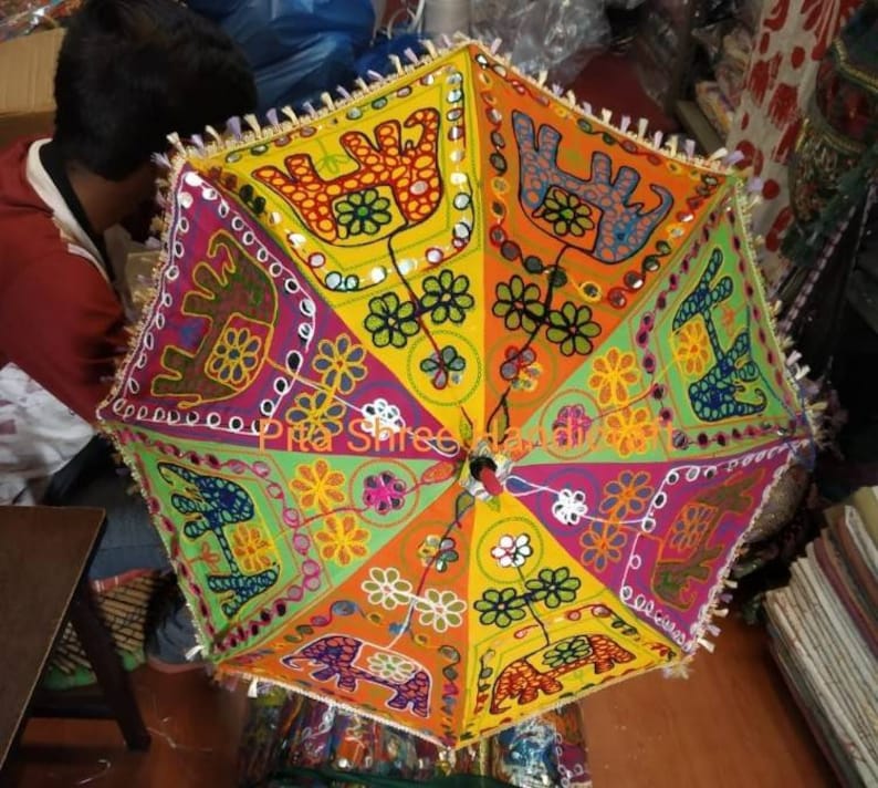 Decorative Umbrella Mehndi Decor Indian Decor Haldi Decoration Umbrella Decor Elephant Umbrella Indian Wedding Decor Indian Umbrella image 7