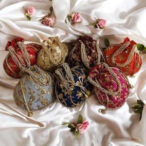 Embroidered Clutch Purse Potli Bag Pouch Drawstring Bag Wedding Favor Return Gift For Guests