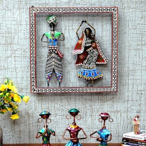 Wrought Iron Wall Frame Showpiece Indian Standing Decorative Traditional Statue Figurine