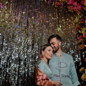 Decorazioni glitterate in champagne, argento e oro, cerchi di carta, pois, ghirlande, festoni, bandierine, fondali, decorazioni sospese, striscioni per matrimonio