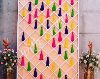 Decoración con borlas para bodas indias: adornos multicolores para puertas, decoración para Diwali