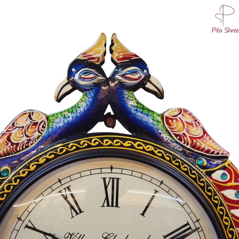 Hand-painted Peacock Wooden Wall Clock: Vintage Home Decor Living Room ...