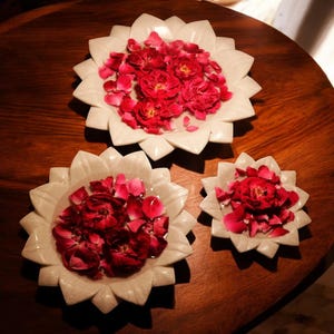 White Marble Flower Uruli Bowls: Diwali Decor, Set of 3