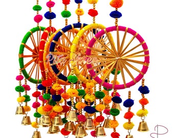 FREE SHIPPING Multicolor Indian Dream catchers Indian Wedding Decoration, Mehndi Decor, Party Backdrop, pom pom, Gota Hangings