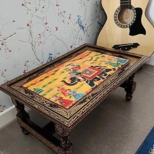 Wooden Coffee Table Hand painted Solid Folding Coffee Table, Handmade Cocktail Table Beautiful Home Room Decor Table Unique Table Indian Art