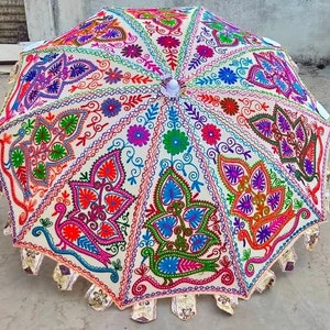 Indian Garden Umbrella Sun Shade Patio Mandala Umbrella Cotton Outdoor Fabric Decorative Sun Tapestry Umbrella