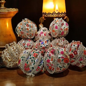 Embroidered Clutch Purse Potli Bag Pouch Drawstring Bag Wedding Favor Return Gift For Guests Free
