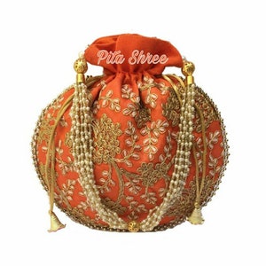 Indische handgemachte Frauen gestickte Clutch Geldbörse Potli Tasche Tasche Kordelzug Hochzeit Gunsten Rückgabe Geschenk für Gäste freies Schiff