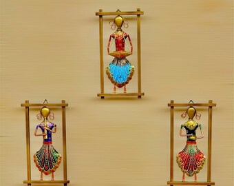 Metal Wall Art Frame Wrought Iron Handmade Rajasthani Musician Set Metal wall Hanging Wall Decor