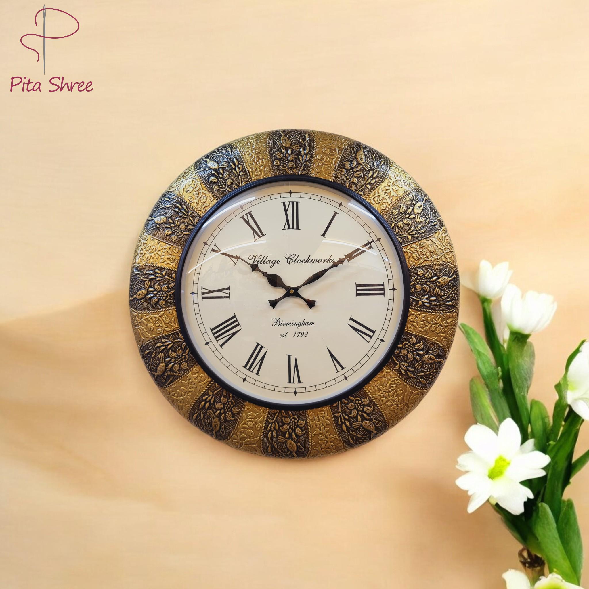 アンティーク真鍮細工壁掛け時計：手作りのインド風インテリア、リビングルーム、寝室、ホールの装飾 - Etsy 日本