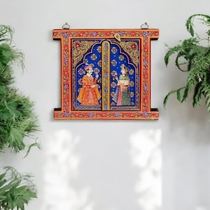 Traditional Jharokha Hand painted Solid Wooden Jharokha Mirror Window Frame Rajasthani Style Hand carved Jharokha Indian Wall Frame Decor