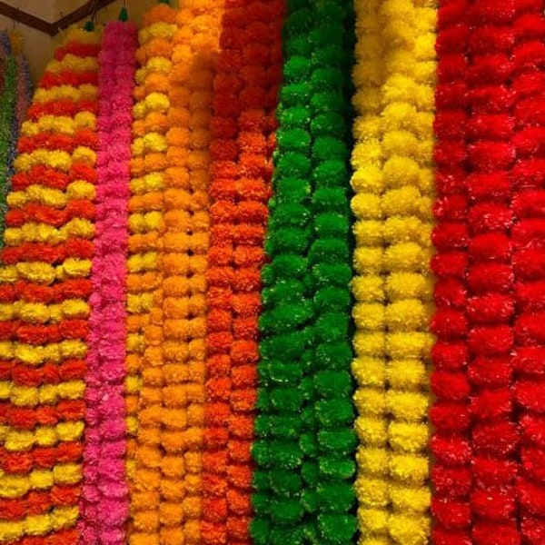 Wholesale Artificial Marigold Flower Garland Wedding Indian Event Decoration Artificial Flowers Strings Mehndi Decorations