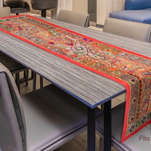Indian Beaded Table runner throw tapestry wall hanging Rare sari beaded patch work embroider heavy patch work Indian hand made
