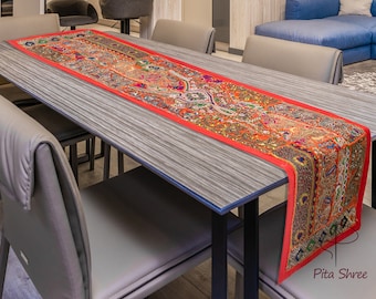 Indian Beaded Table runner throw tapestry wall hanging Rare sari beaded patch work embroider heavy patch work Indian hand made