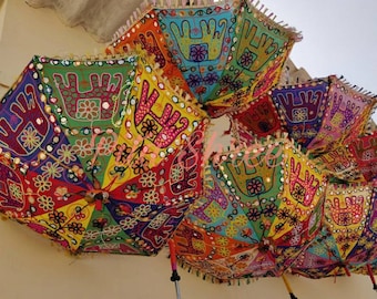 Geborduurde olifantsparaplu: mehndi-decor Indiase bruiloft, katoenen parasol 24 inch