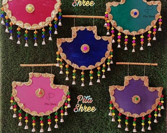 indian wedding decor haldi decor Beautiful handmade Pure Kutch Gujrati Artwork Hand fan Multicolour Home And Wedding Decoration Pankhi