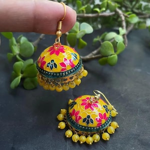 Assorted Lot Of Jhumka Hand-Painted Meenakari Earrings| Lightweight Floral Design | Rajasthani Style |Mehndi Sangeet ceremony Gift For Guest