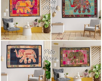 Elephant Tapestry Sari Patchwork Tapestry Indian Wall Hanging Vintage Wall Hanging Indian Vintage Tapestry Boho Tapestry Indian Tapestry