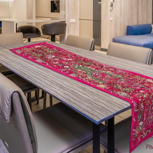 Beaded Table runner throw tapestry wall hanging Rare sari beaded patch work embroider heavy patchwork Indian home decor handmade table linen