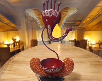 Wrought Iron Ganesh Tealight Holder: Handmade Pooja Room Decor
