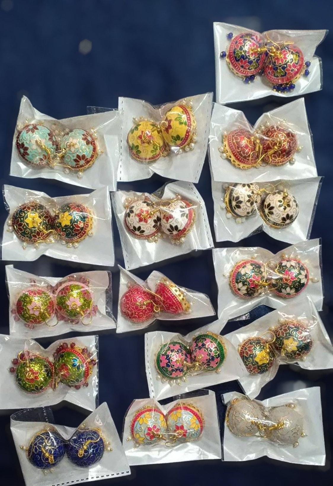 Meenakari Jhumki Earrings: Indian Wedding Favor, Bridesmaid Gifts