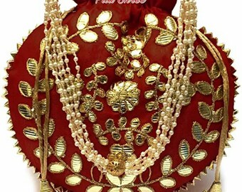 Embroidered Potli Bag: Indian Wedding Favor, Beaded Clutch