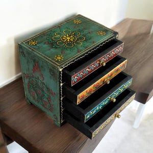 Wooden Hand Painted Drawer Chest of Drawers Jewellery Box Christmas Gift Wooden box Trinket Box Girl&#39;s Gift Mother&#39;s Day Gift BohoStyle