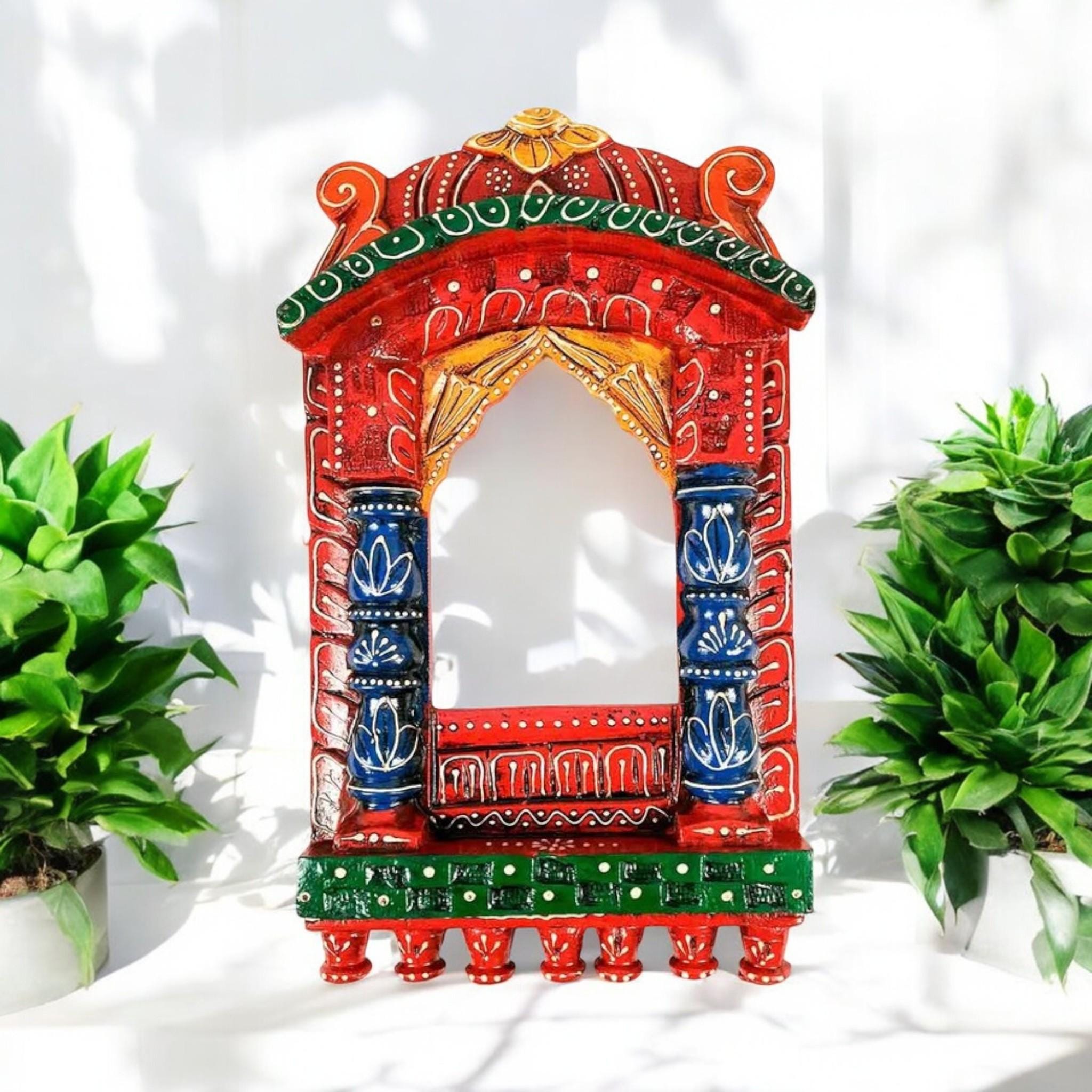風水・骨董】韓国 伝統瓦 瓦当 壁掛け飾り 3点＆木枠フレームセット Wooden Jharokha Wall Hanging: Rajasthani Window Frame, Home Decor