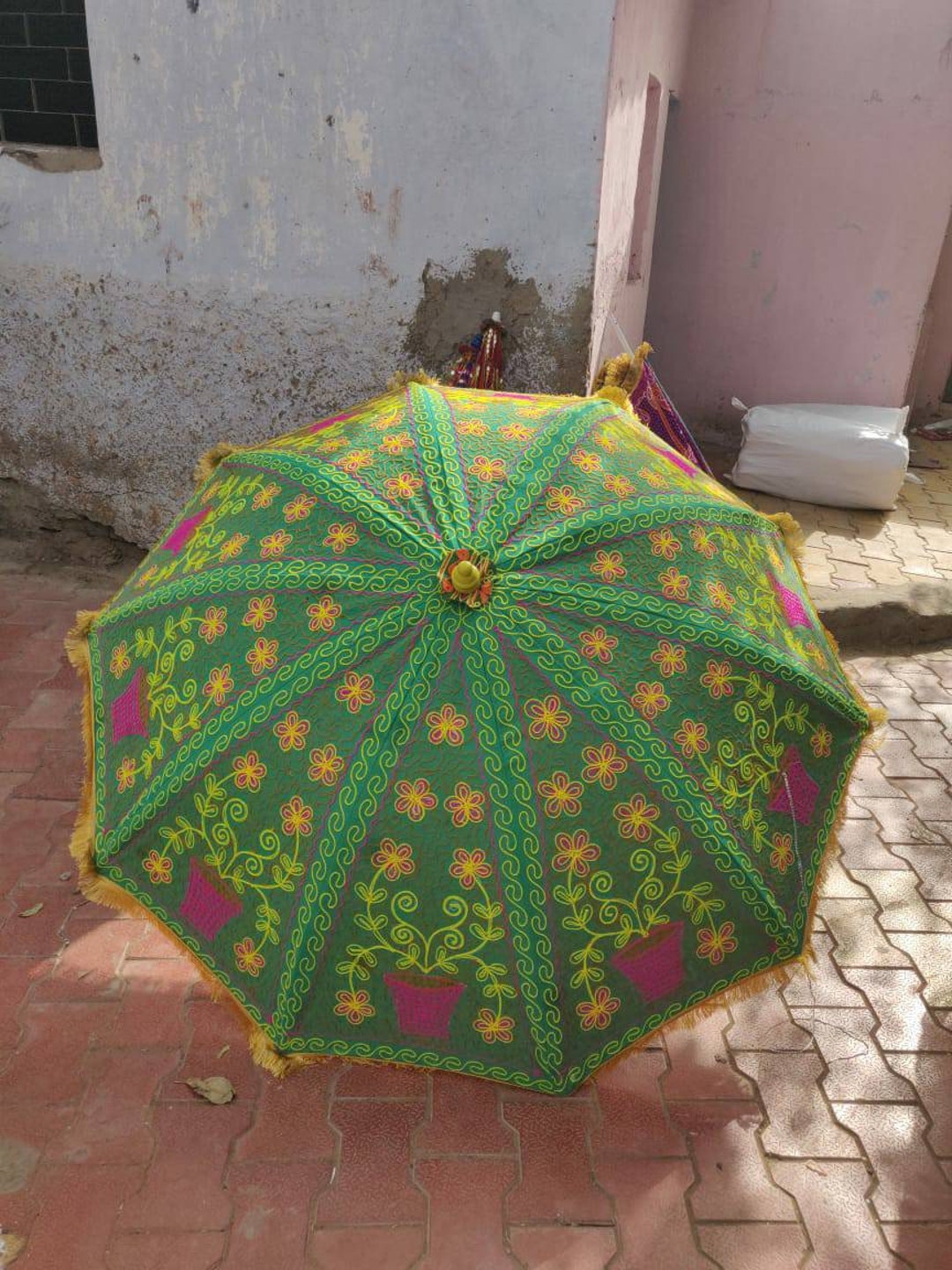 Indian Garden Umbrella Sun Shade Patio Mandala Umbrella Cotton Outdoor Fabric Decorative Sun