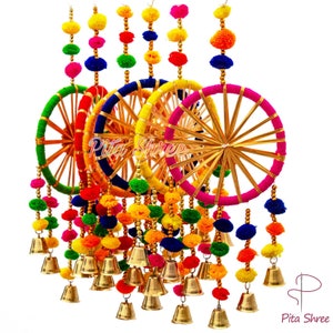 Acchiappasogni indiani multicolori Decorazione per matrimoni indiani Decorazione Mehndi Sfondo per feste Pom Pom Gota Appesi Rajasthani Haldi oggetti di scena regalo