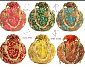 Indian Handmade Women's Embroidered Clutch Purse Potli Bag Pouch Drawstring Bag Wedding Favor Return Gift For Guests Free Ship