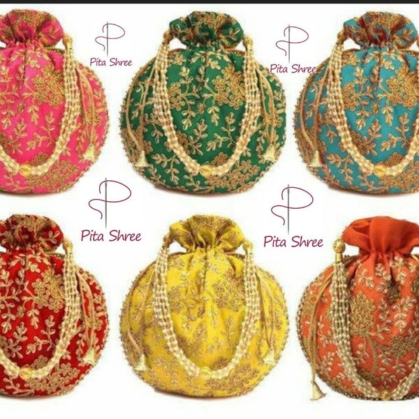 Indian Handmade Women's Embroidered Clutch Purse Potli Bag Pouch Drawstring Bag Wedding Favor Return Gift For Guests Free Ship