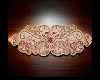 Handmade Beaded Table Runner: Gold & Red Glass Bead Luxury Decor