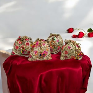 Potli Tasche für Hochzeit, Potli Bags Hochzeit Gunst, Potli Bags Retung Geschenk, Potli Bag Beutel, Potluck, Mehndi Decor