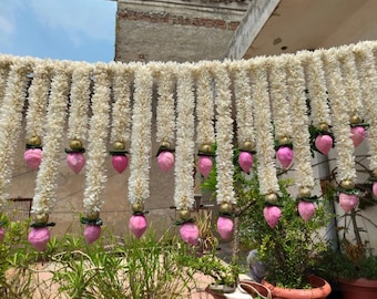 Sola Wood Lotus Jasmine Toran: Handmade Indian Wedding Garland