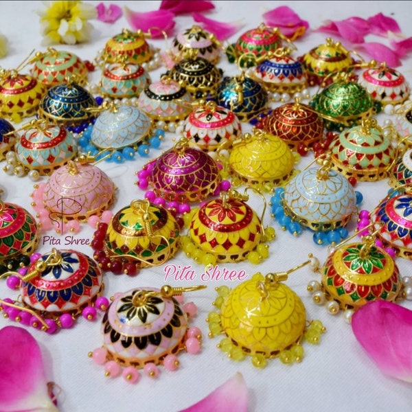 Meenakari Jhumka Earrings: Indian Wedding Jewelry, Bridesmaid Gifts