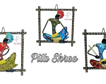 Wrought Iron Musician Wall Art: Handmade Rajasthani Decor