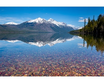 McDonald Lake Wall Photo Print, Metal Prints, Nature Photography, Canvas Wrap Wall Art, Glacier National Park, Montana Landscape Home Decor