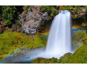 Sahalie Falls Large Print, Metal Prints, Oregon Nature Photography, Rainbow Wall Art, Pacific Northwest Waterfall Home Decor, Canvas Wrap
