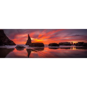 Bandon Beach Large Panorama Wall Print, Metal Prints, Nature Sunset Photography, Oregon Panoramic Wall Art, Pacific Coast Photo Decor