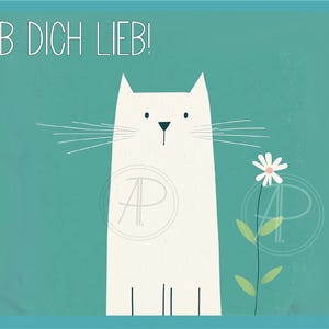 Postkarte „Hab dich lieb!“ – Minimalistische Katzenillustration